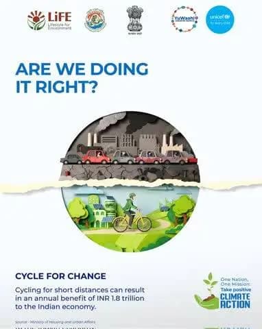 Leave a smaller carbon footprint, one ride at a time.
Cycle for the climate. Cycle for the future.
#ClimateForNow #MissionLiFE #AdoptHealthyLifestyles