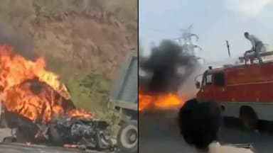 जबलपुर में डंपर ने स्कॉर्पियो को मारी टक्कर, 500 मीटर तक घिसटती रही कार; दो युवकों की जिंदा जलकर हुई मौत