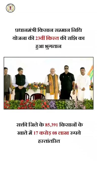 माननीय प्रधानमंत्री श्री नरेन्द्र मोदी जी द्वारा प्रधानमंत्री किसान सम्मान निधि (PM-KISAN) की 23वीं किस्त के अंतर्गत देश के 9.44 करोड़ से अधिक किसानों के बैंक खातों में ₹18,880 करोड़ से अधिक की राशि प्रत्यक्ष लाभ अंतरण (DBT) के माध्यम से हस्तांतरित की गई।
जिले के 85,391 किसानों के खाते में 17 करोड़ 08 लाख रुपये हस्तांतरित
#प्रधानमंत्री_किसान_सम्मान_निधि_योजना
#saktidist
#sakti
@chhattisgarhcmo
@dpr.chhattisgarh