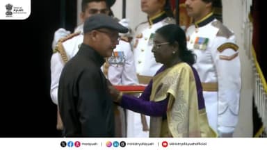 The Hon'ble President of India, Smt. Droupadi Murmu, conferred the prestigious Padma Shri upon Dr. Padma Gurmet, Director, National Institute of Sowa-Rigpa, Leh, and a renowned Sowa-Rigpa practitioner, in recognition of his exceptional contributions to the field of medicine, at a ceremony held at Rashtrapati Bhavan.
Dr. Padma Gurmet has played a pivotal and pioneering role in securing official recognition, regulation, and the sustainable development of the traditional Sowa-Rigpa system of medicine. To preserve this medical tradition, he has successfully led the indexing of over 1,500 historical texts, the documentation of 525 medicinal plants and 1,200 medicinal formulations, and the digitization of several invaluable manuscripts.
#PeoplesPadma2026 #PadmaAwards2026 #PadmaShri #medicine
@narendramodi @mppratapraojadhao @mdniyyoga @mib_india @akashvani_air @aiia_gov @ddnational @airnewsalerts @ani_trending @ptinews_multimedia @unitednewsofindia @mygovindia @mygovbangla @mygov.hindi @mib_india