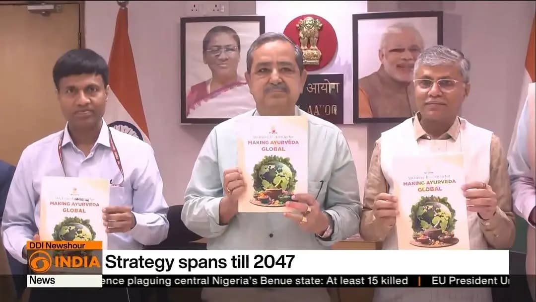 वैश्विक पटल पर आयुर्वेद!
नीति आयोग ने आयुर्वेद को विश्वस्तरीय पहचान दिलाने के लिए 'रणनीतिक रोडमैप' जारी किया है। 'एक पृथ्वी, एक स्वास्थ्य' और 'विकसित भारत 2047' की दिशा में भारत का एक ऐतिहासिक कदम।
लिंक पर क्लिक करें और पूरी रिपोर्ट पढ़ें- : https://niti.gov.in/sites/default/files/2026-07/Strategic-Roadmap-for-Globalization-of-Ayurveda.pdf
#Ayurveda #GlobalAyurveda #NITIAayog #MinistryOfAyush #TraditionalMedicine #ViksitBharat2047
@narendramodi @mppratapraojadhao @mdniyyoga @mib_india @akashvani_air @aiia_gov @ddnational @airnewsalerts @ani_trending @ptinews_multimedia @unitednewsofindia @mygovindia @mygovassamese @mygov.hindi