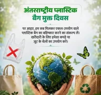 #अंतरराष्ट्रीय_प्लास्टिक_बैग_मुक्त_दिवस पर आइए, हम सब मिलकर एकल-उपयोग वाले प्लास्टिक बैग का बहिष्कार करें।
खरीदारी के लिए हमेशा कपड़े या जूट के थैलों का उपयोग करें।