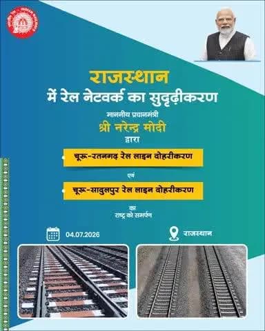 #RailInfra4Rajasthan
राजस्थान में रेल नेटवर्क का सुदृढ़ीकरण
माननीय प्रधानमंत्री श्री नरेन्द्र मोदी द्वारा चूरू-रतनगढ़ रेल लाइन दोहरीकरण एवं चूरू-सादुलपुर रेल लाइन दोहरीकरण का राष्ट्र को समर्पण