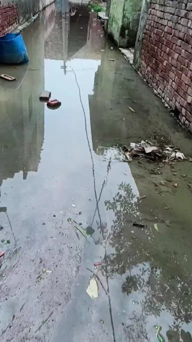 तहसील बड़ौत के ओढ़ापुर गाँव मै बीचों बीच जोहड़ की ना सफ़ाई ना ही पानी की निकासी घरों और गलियों मैं हो रहा पानी ही पानी।🙏।