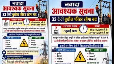 नवादा: नवादा में 7 जुलाई को 33 केवी बुधौल फीडर तीन घंटे बंद रहेगा, कई इलाकों में बिजली आपूर्ति रहेगी बाधित