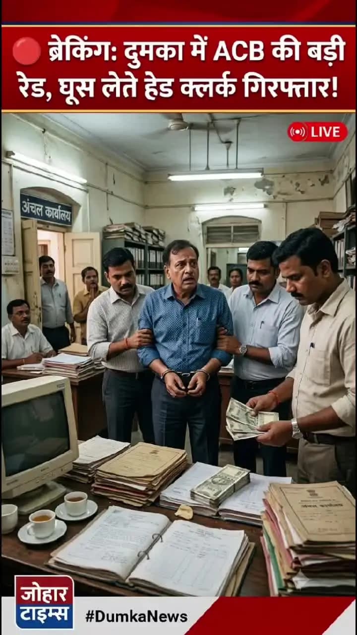 दुमका: अंचल कार्यालय के हेड क्लर्क पर घूस का आरोप! 🚨
प्रभात खबर के मुताबिक ₹5,000 की कथित घूस मामले में ACB की कार्रवा