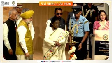 Glimpses from the Annual Celebration of Maharshi Sushruta Jayanti and the International Symposium Saushrutam 2026, graced by the Hon'ble President of India, Smt. Droupadi Murmu, marking a significant occasion dedicated to celebrating Acharya Sushruta's legacy and strengthening the future of Ayurvedic surgical sciences through innovation, research, and international collaboration.
#SAUSHRUTAM2026 #ShalyaTantra #Ayurveda #Sushruta #SurgicalExcellence #Ayushforall #PublicHealth #TraditionalMedicine #HealthForAll
@narendramodi @mppratapraojadhao @mdniyyoga @mib_india @akashvani_air @aiia_gov @ddnational @airnewsalerts @ani_trending @ptinews_multimedia @unitednewsofindia @mygovindia @mygovbangla @mygov.hindi @mib_india