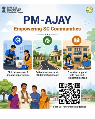 PM-AJAY is empowering SC communities through skills, better infrastructure, and education. Scan the QR code to learn more. #PMAJAY