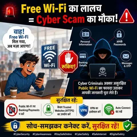 Free Wi-Fi की जल्दबाज़ी, Cyber Scam की तैयारी! सतर्क रहें, सुरक्षित रहें।
#cybersecurity #CyberAwareness #Dial1930 #cybercrime