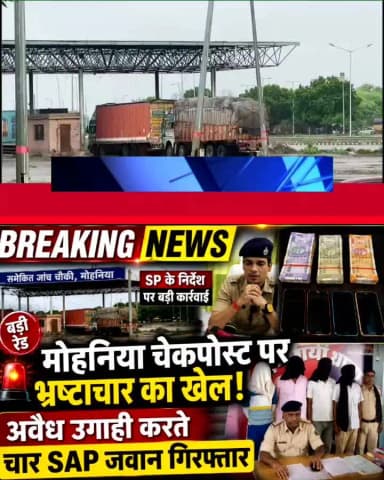 मोहनिया सामेकित चेकपोस्ट पर छापेमारी अवैध वसूली में चार जवान कैश के साथ गिरफ्तार