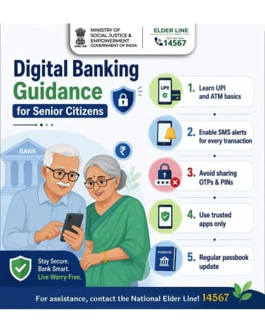 Stay safe while banking online. For assistance, call Elder Line: 14567. #DigitalSafety