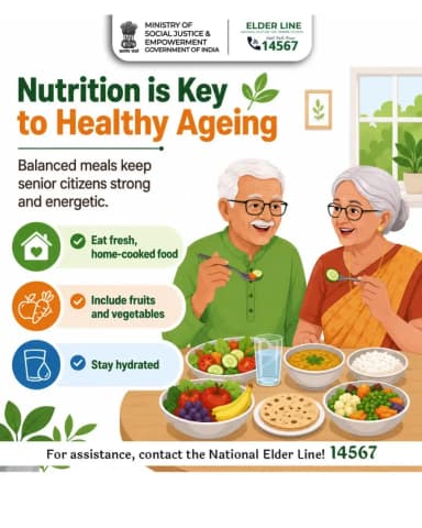 Healthy eating helps senior citizens stay active and strong every day. Elder Helpline: 14567. #HealthyAgeing