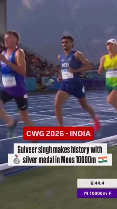 Silver Medal 🥈 for Gulveer Singh 🇮🇳 in the Men's 10,000m at Glasgow 2026.
#Teamindia #Indianathletes #Running