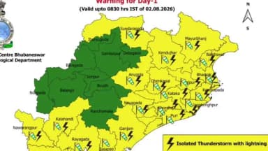 ବାରିପଦା ସଦର: ଜିଲ୍ଲାରେ ଆସନ୍ତା ଅଗଷ୍ଟ ୭ ଯାଏଁ ବର୍ଷା ପବନ ସହ ବଜ୍ରପାତ ହେବା ନେଇ ଆଞ୍ଚଳିକ ପାଣିପାଗ ବିଭାଗ ପକ୍ଷରୁ ୟୋଲ ୱାର୍ଣିଂ ଜାରୀ