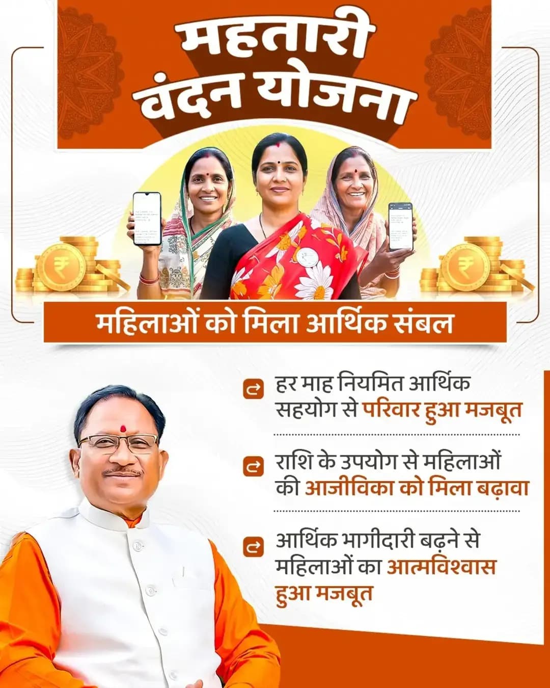 महतारी वंदन योजना से महिलाओं को मिला आर्थिक संबल
मुख्यमंत्री श्री विष्णु देव साय के नेतृत्व में महतारी वंदन योजना से प्रदेश की महिलाओं को हर माह नियमित आर्थिक सहयोग मिल रहा है। इस सहयोग से परिवारों को मजबूती, आजीविका को बढ़ावा और महिलाओं के आत्मविश्वास एवं आर्थिक भागीदारी को नई दिशा मिल रही है।