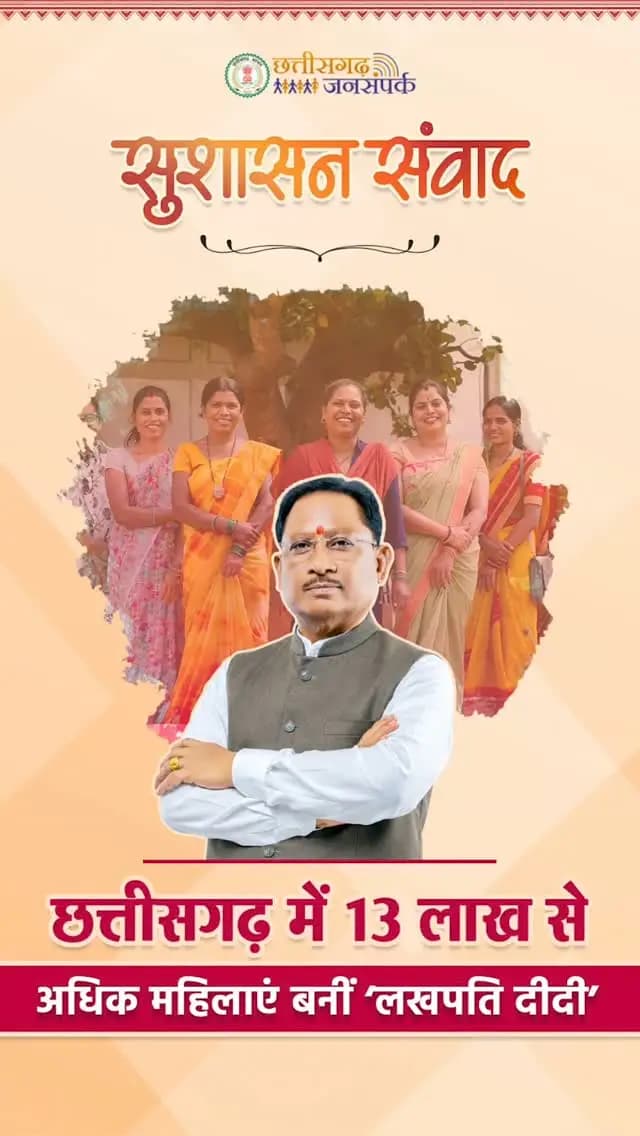 महिला सशक्तिकरण की नई पहचान
छत्तीसगढ़ में 13 लाख से अधिक महिलाएं बनीं ‘लखपति दीदी’
#लखपति_दीदी #Chhattisgarh #WomenEmpowerment #LakhpatiDidi #GoodGovernance
हमारे व्हॉट्सऐप चैनल से जुड़ने के लिए लिंक पर क्लिक करें...
https://whatsapp.com/channel/0029VbBdXyRJf05ivBgauG3V
@PMOIndia
@MinistryWCD
@vishnudsai
@ChhattisgarhCMO
@WCDCgGov