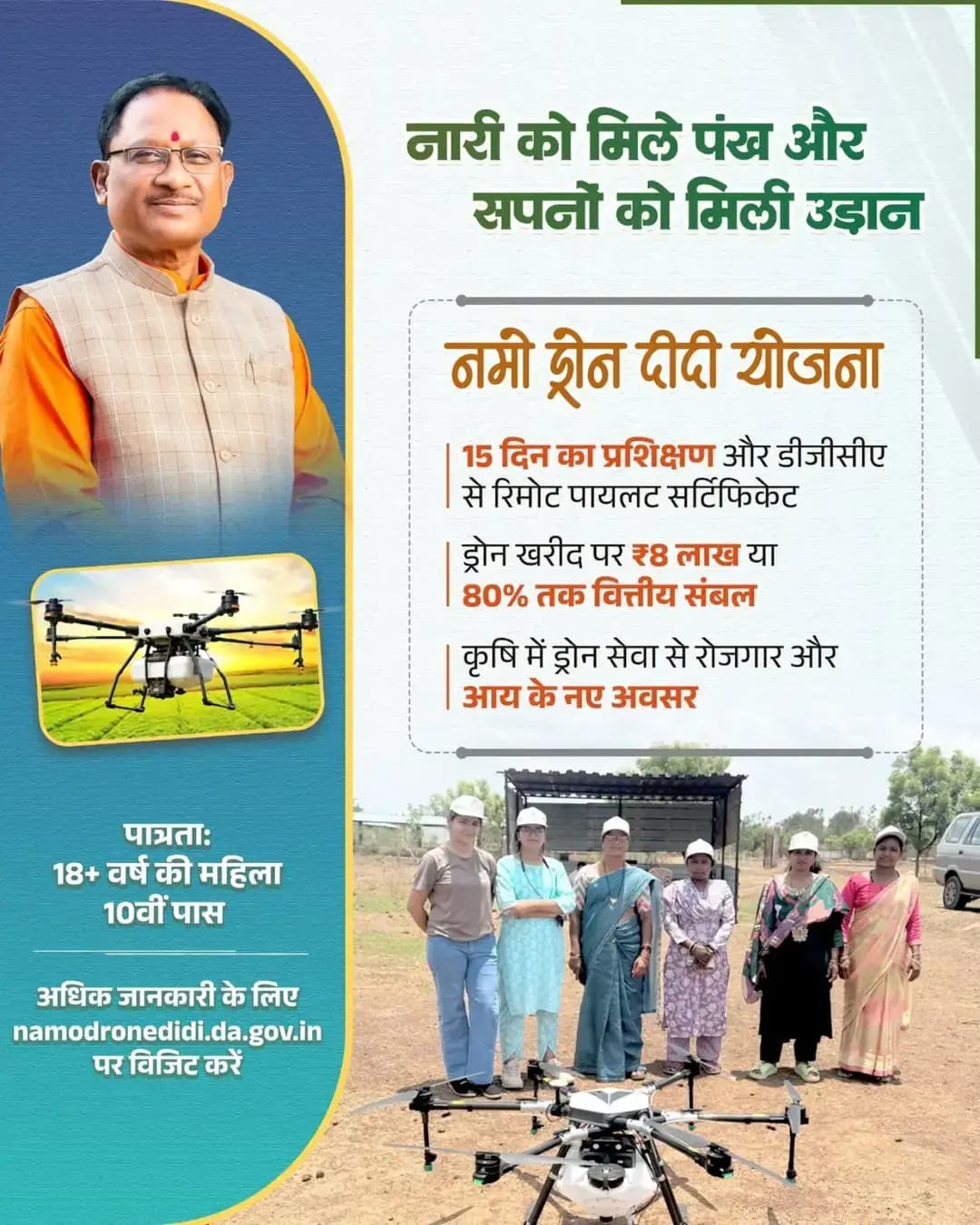प्रधानमंत्री श्री नरेंद्र मोदी जी की पहल और मुख्यमंत्री श्री विष्णु देव साय के नेतृत्व में नमो ड्रोन दीदी योजना से छत्तीसगढ़ की माताएं-बहनें तकनीक के साथ विकास की नई ऊंचाइयां छू रही हैं।
स्व-सहायता समूह की महिलाओं को ड्रोन तकनीक से जोड़कर प्रशिक्षण, रोजगार और आय के नए अवसर उपलब्ध कराए जा रहे हैं।
<nis:link nis:type=tag nis:id=नारी_सशक्तीकरण nis:value=नारी_सशक्तीकरण nis:enabled=true nis:link/> <nis:link nis:type=tag nis:id=सुशासन_सरकार nis:value=सुशासन_सरकार nis:enabled=true nis:link/> <nis:link nis:type=tag nis:id=आत्मनिर्भर_नारी nis:value=आत्मनिर्भर_नारी nis:enabled=true nis:link/> <nis:link nis:type=tag nis:id=namodronedidi nis:value=NamoDroneDidi nis:enabled=true nis:link/> <nis:link nis:type=tag nis:id=chhattisgarh nis:value=Chhattisgarh nis:enabled=true nis:link/> Agriculture WomenInAgriculture
हमारे व्हॉट्सऐप चैनल से जुड़ने के लिए लिंक पर क्लिक करें...
https://whatsapp.com/channel/0029VbCiXJGI7Be8gBsB7j2A