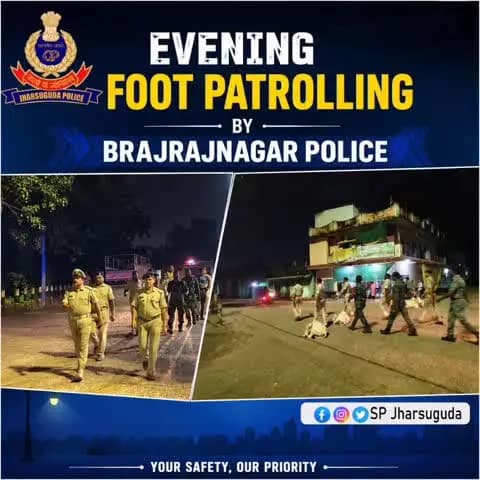 ଝାରସୁଗୁଡା: ବ୍ରଜରାଜନଗରରେ ପୋଲିସର ସନ୍ଧ୍ୟାକାଳୀନ ପାଦଚାରୀ ପାଟ୍ରୋଲିଂ