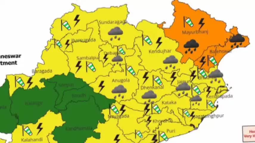 ବାଲେଶ୍ବର ସଦର: ଆସନ୍ତାକାଲି ବାଲେଶ୍ୱର ଜିଲ୍ଲାରେ ପ୍ରବଳ ବର୍ଷା ସହ ବିଜୁଳି ଏବଂ ପ୍ରବଳ ପବନ ସହିତ ବିଚ୍ଛିନ୍ନ ଘଡ଼ଘଡ଼ି ନେଇ ଅରେଞ୍ଜ ଆଲର୍ଟ