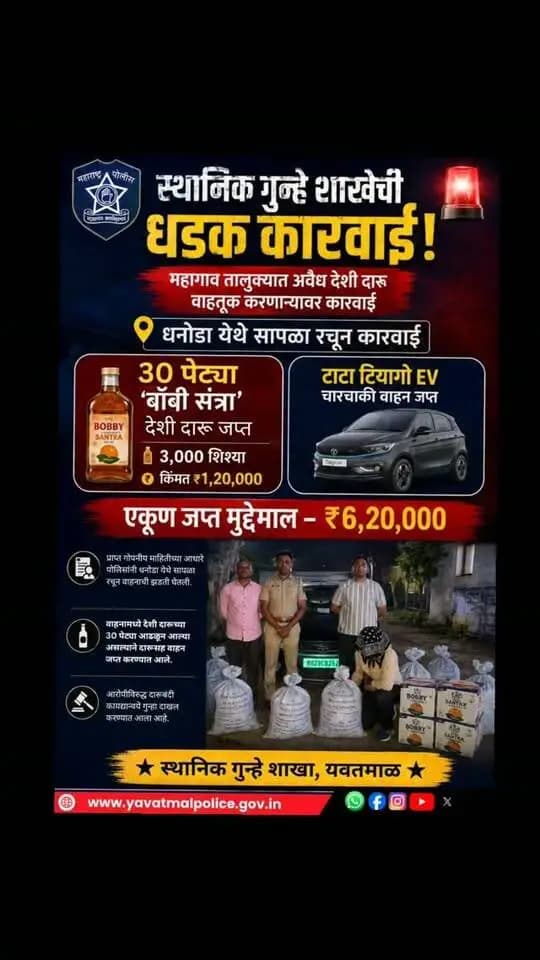स्थानिक गुन्हे शाखेची धडक कारवाई
महागाव तालुक्यात अवैद्य देशी दारू वाहतूक करणाऱ्यांवर कारवाई
@cmomaharashtra
महाराष्ट्र पोलीस | Maharashtra Police
HMO Maharashtra
#yavatmalpolice
#police
#Yavatmal