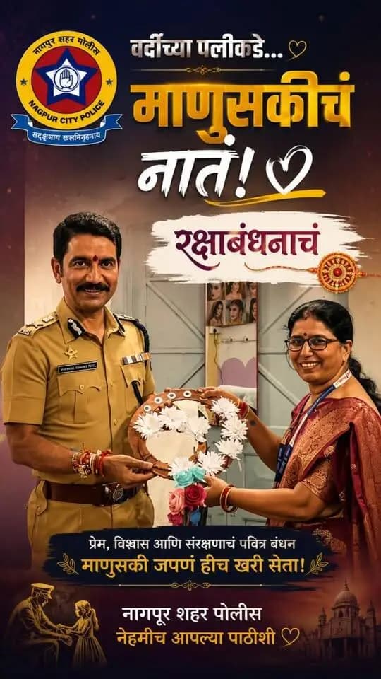 वर्दीच्या पलीकडे… माणुसकीचं नातं! ❤️
रक्षाबंधनाच्या पवित्र सणानिमित्त नागपूर पोलीस आयुक्तांनी निराधार महिला वसतिगृहास सदिच्छा भेट देत महिलांशी मनमोकळा संवाद साधला.
स्नेहाची मिठाई, सुरक्षिततेचा विश्वास आणि आधाराची भावना…
यातून रक्षाबंधनाचा खरा अर्थ अनुभवायला मिळाला. 🌸
नागपूर पोलीस — प्रत्येक गरजू महिलेच्या सुरक्षिततेसाठी सदैव तत्पर. 👮♂️🤝
#NagpurCityPolice #RakshaBandhan #WomenEmpowerment #Safety #humanityfirst