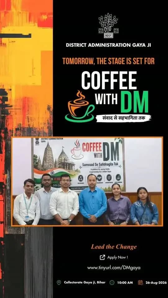 The 3rd session of #CoffeeWithDM brought together four bright young minds from Gaya — Mahi Kumari (PM SHRI Kendriya Vidyalaya No. 1, Gaya), Aditi Kumari (DAV Public School, Gaya), Abhishek Kumar (IGNOU) and Rajveer Kumar (Gaya College, Gaya) — who shared thoughtful and practical ideas for the development of the district.
From better roads, parking and grievance systems, to startup awareness and entrepreneurship, strengthening safety and civic facilities, creating a digital platform for Pitru Paksha pilgrims, AI-based traffic management and rural livelihood opportunities — their suggestions reflected innovation, awareness and a strong sense of responsibility towards Gaya.
When young minds speak, the future takes shape. 🌱
@topfans PMO India CMO Bihar
#CoffeeWithDM #gayabihar #bihargovernment #awesomegayajidm