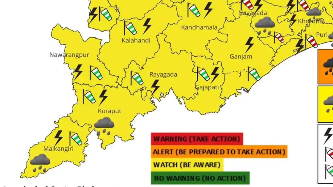 ପାରଳାଖେମୁଣ୍ଡି: ଜିଲ୍ଲାରେ ଆସନ୍ତାକାଲି ବର୍ଷା ହେବା ନେଇ ଜିଲ୍ଲାକୁ ପାଣିପାଗ ବିଭାଗ ପକ୍ଷରୁ ୟେଲୋ ୱାର୍ଣିଂ ଜାରି