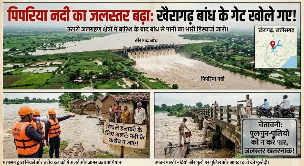 खैरागढ़: पिपरिया नदी का जलस्तर बढ़ा, खैरागढ़ बांध के गेट खोले गए, निचले इलाकों में अलर्ट