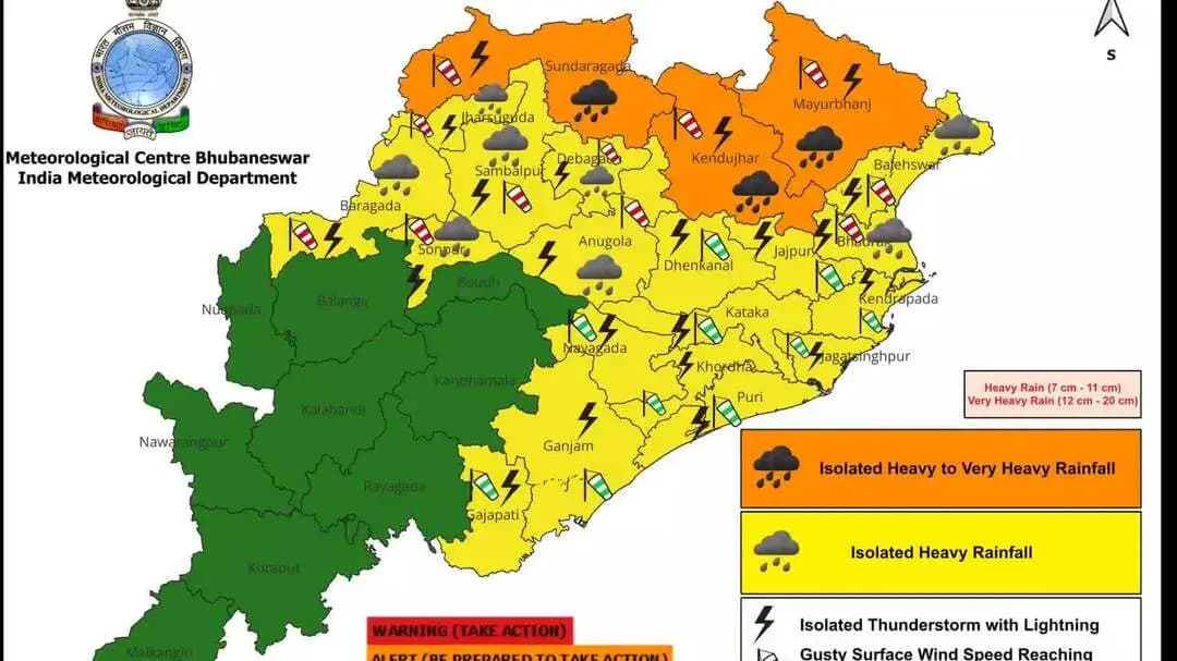 ପାରଳାଖେମୁଣ୍ଡି: ଜିଲ୍ଲାରେ ଆସନ୍ତାକାଲି ବର୍ଷା ହେବା ନେଇ ଜିଲ୍ଲାକୁ ପାଣିପାଗ ବିଭାଗ ପକ୍ଷରୁ ୟେଲୋ ୱାର୍ଣିଂ ଜାରି