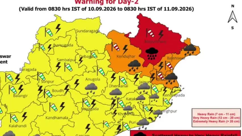 ବାରିପଦା ସଦର: ଜିଲ୍ଲାରେ ଆସନ୍ତା ୧୦ ରୁ ୧୧ ଯାଏଁ ବର୍ଷା ପବନ ସହ ବଜ୍ରପାତ ହେବା ନେଇ ଆଞ୍ଚଳିକ ପାଣିପାଗ ବିଭାଗ ପକ୍ଷରୁ ରେଡ୍ ୱାର୍ଣିଂ ଜାରୀ