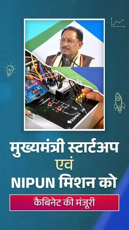 मुख्यमंत्री श्री विष्णु देव साय के नेतृत्व में मुख्यमंत्री स्टार्टअप एवं NIPUN मिशन को कैबिनेट की मंजूरी मिली।
अगले 5 वर्षों में ₹500 करोड़ के प्रावधान से 33 जिलों में उद्यमिता केंद्र, 100 इमर्जिंग टेक्नोलॉजी लैब और 5 इंडस्ट्री एक्सीलेंस सेंटर स्थापित होंगे।