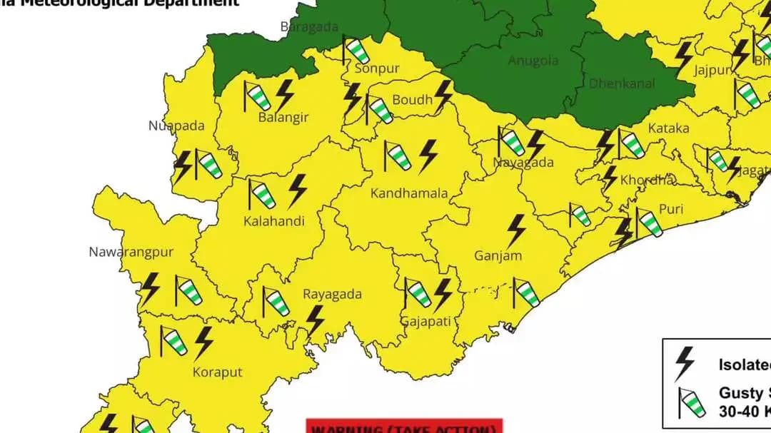 ପାରଳାଖେମୁଣ୍ଡି: ଜିଲ୍ଲାରେ ଆସନ୍ତାକାଲି ବର୍ଷା ହେବା ନେଇ ଜିଲ୍ଲାକୁ ପାଣିପାଗ ବିଭାଗ ପକ୍ଷରୁ ୟେଲୋ ୱାର୍ଣିଂ ଜାରି