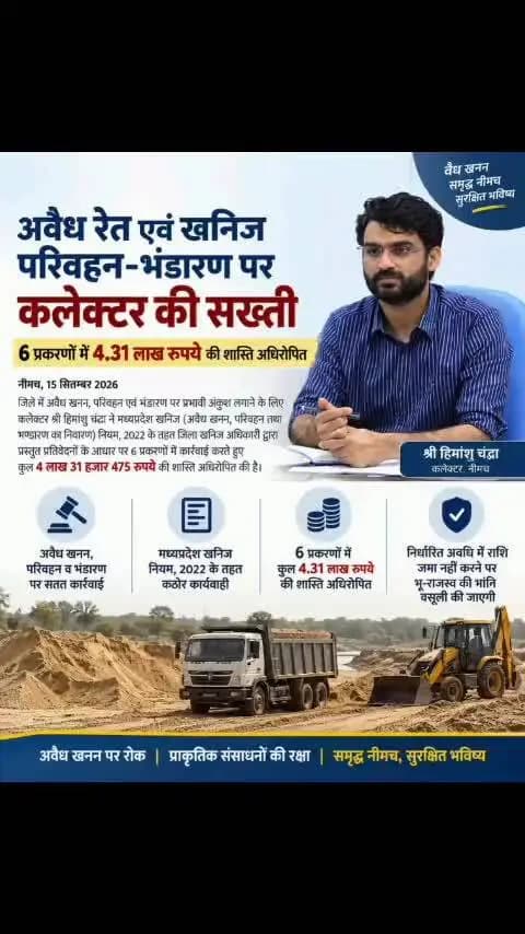 नीमच नगर: नीमच कलेक्टर की अवैध रेत-खनिज परिवहन पर सख्त कार्रवाई, 6 मामलों में ₹4 लाख से अधिक का जुर्माना