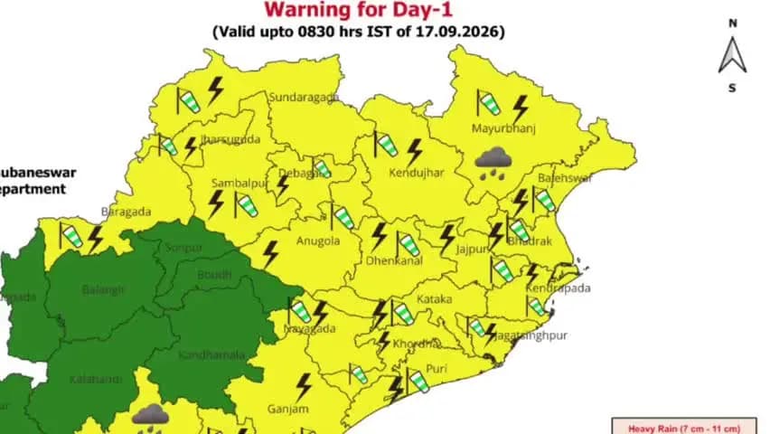 ବାରିପଦା ସଦର: ଜିଲ୍ଲାରେ ଆସନ୍ତା ୨୧ ଯାଏଁ ବର୍ଷା ପବନ ସହ ବଜ୍ରପାତ ହେବା ନେଇ ଆଞ୍ଚଳିକ ପାଣିପାଗ ବିଭାଗ ପକ୍ଷରୁ ୟୋଲ ୱାର୍ଣିଂ ଜାରୀ