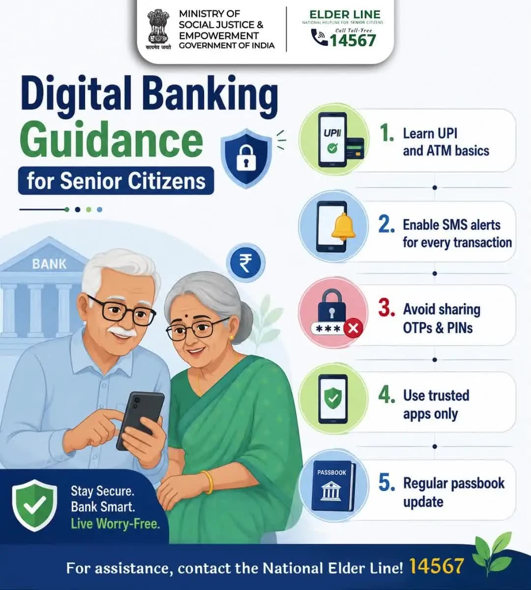 Stay safe with digital banking—learn the basics, protect your OTPs and PINs, and bank smart. Elder Line: 14567. #ElderCare