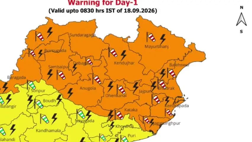 ବାରିପଦା ସଦର: ଜିଲ୍ଲାରେ ଆସନ୍ତାକାଲି ଯାଏଁ ବର୍ଷା ପବନ ସହ ବଜ୍ରପାତ ହେବା ନେଇ ଆଞ୍ଚଳିକ ପାଣିପାଗ ବିଭାଗ ପକ୍ଷରୁ ଅରେଞ୍ଜ ୱାର୍ଣିଂ ଜାରୀ