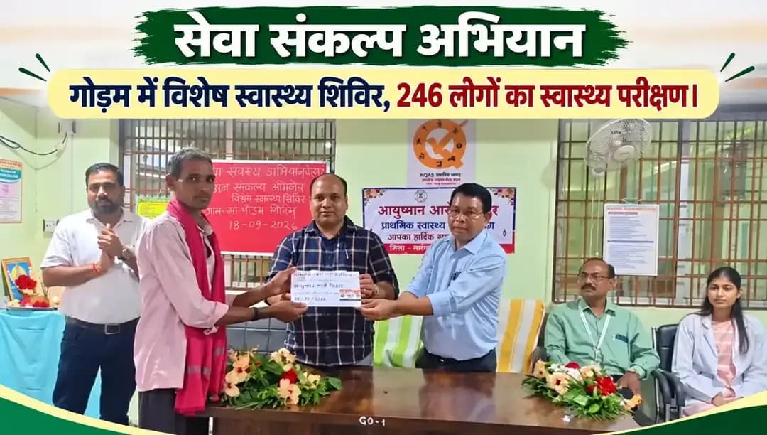 सेवा संकल्प अभियान के तहत पीएचसी गोड़म में विशेष स्वास्थ्य शिविर आयोजित।
कलेक्टर पद्मिनी भोई साहू के निर्देशन एवं CMHO डॉ. पुष्पेंद्र कुमार वैष्णव के मार्गदर्शन में आयोजित शिविर में 246 लोगों का स्वास्थ्य परीक्षण किया गया। टीबी-कुष्ठ, बीपी व शुगर जांच के साथ आयुष्मान कार्ड एवं दवाइयों का वितरण किया गया। बीएमओ डॉ. सिदार एवं डीपीएम दीपक धारा ने शिविर की व्यवस्थाओं का जायजा लिया।
#सेवा_संकल्प_अभियान #SevaSankalpAbhiyan #HealthCamp #SarangarhBilaigarh