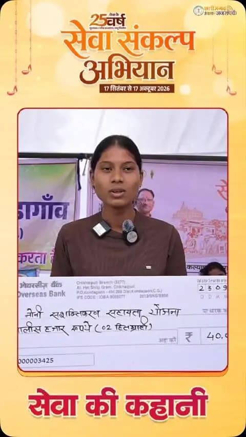 सेवा की कहानी
नोनी सशक्तिकरण योजना से लालिमा सोरी को मिली ₹20,000 की सहायता। इस सहयोग से उनके सपनों को नई उड़ान और आत्मनिर्भरता की राह को मिला संबल।
लालिमा ने शासन के प्रति आभार व्यक्त किया।
#सेवा_संकल्प_अभियान #SevaSankalpAbhiyan #SevaSankalp #JanSeva #JanBhagidari ViksitChhattisgarh SevaSeVikas आशीर्वाद_का_दीया