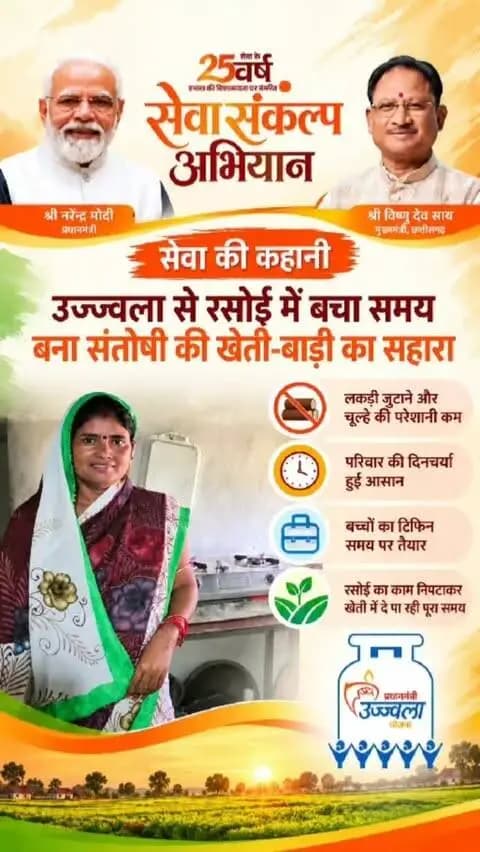 सेवा की कहानी: प्रधानमंत्री उज्ज्वला योजना से संतोषी की रसोई हुई आसान और समय की हुई बचत। लकड़ी जुटाने और चूल्हे की परेशानी कम होने से अब बच्चों का टिफिन समय पर तैयार हो रहा है और संतोषी खेती-बाड़ी के काम में भी पूरा समय दे पा रही हैं।
#सेवा_संकल्प_अभियान #SevaSankalpAbhiyan #सेवा_की_कहानी #PMUjjwalaYojana #नारी_शक्ति
@chhattisgarhcmo @dpr.chhattisgarh @cgmygov @mygovindia