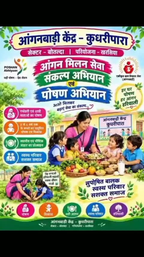 आंगन मिलन सेवा संकल्प अभियान के तहत आंगनबाड़ी केंद्र कुधरीपारा, रायगढ़ में बच्चों एवं माताओं के साथ विभिन्न गतिविधियों का आयोजन किया गया। 🌿💚
पोषण, स्वास्थ्य, स्वच्छता एवं हरियाली का संदेश देते हुए सुपोषित बालक, स्वस्थ परिवार और सशक्त समाज की दिशा में सामूहिक प्रयास किया गया।
#SevaSankalpAbhiyan #आंगनमिलनसेवा #raigarh #Anganwadi #Poshan