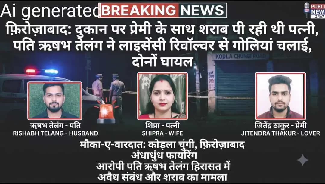 फ़िरोज़ाबाद: दुकान पर प्रेमी के साथ शराब पी रही थी पत्नी, पति ने लाइसेंस रिवॉल्वर से बरसाईं गोलियां; दोनों घायल?