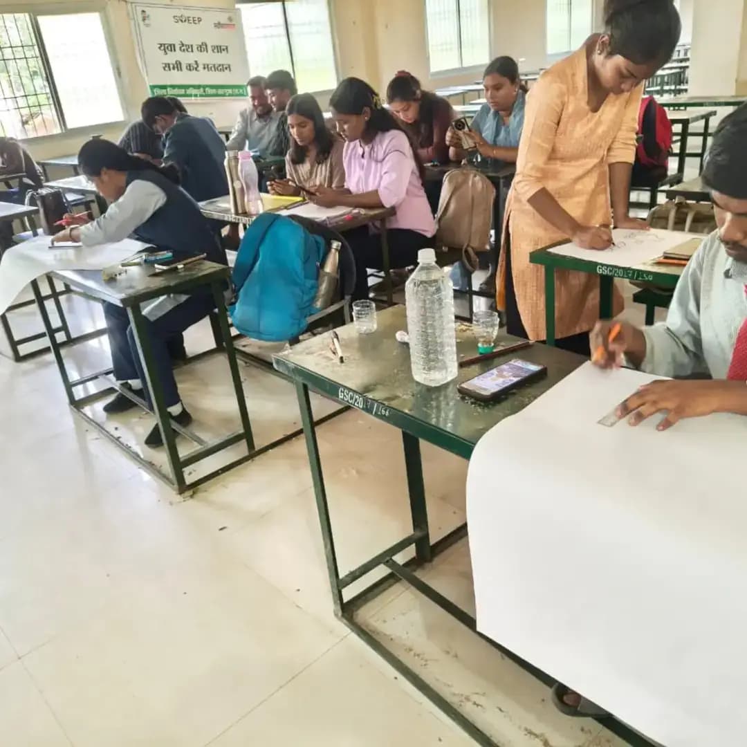 कलेक्टर एवं जिला निर्वाचन अधिकारी सरगुजा के मार्गदर्शन में आज स्वामी आत्मानंद शासकीय अंग्रेजी माध्यम आदर्श महाविद्यालय में स्वीप कार्यक्रम के तहत फॉर्म 6 भरने के लिए शिविर का आयोजन किया गया, साथ ही पोस्टर प्रतियोगिता के माध्यम से मतदान और मतदाता बनने के लिए जागरूक किया गया।