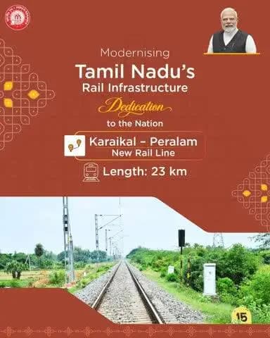 The dedication of the Karaikal–Peralam New Line marks a significant step towards improving rail infrastructure and connectivity in Tamil Nadu.
#RailInfra4TamilNadu