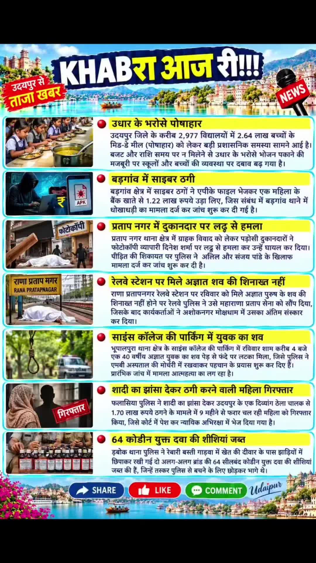 उदयपुर की ताज़ा ख़बरें
#news #breakingnews #udaipurnews #todaynews #udaipur
