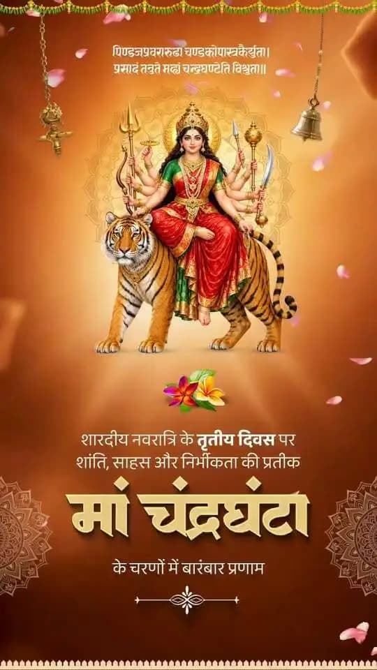 ।। जय माता दी ।।
नवरात्रि के तृतीय दिवस पर माँ चंद्रघंटा के श्रीचरणों में कोटिशः नमन।
साहस, शक्ति और शांति की प्रतीक माँ चंद्रघंटा की कृपा समस्त प्रदेशवासियों पर सदैव बनी रहे। माँ सभी के जीवन से भय और संकट दूर कर सुख, शांति, समृद्धि एवं मंगल का संचार करें। 🙏
#MaaChandraghanta #CGNavratri2026 #महतारी_का_सम्मान #महतारी_के_मान #Navratri2026