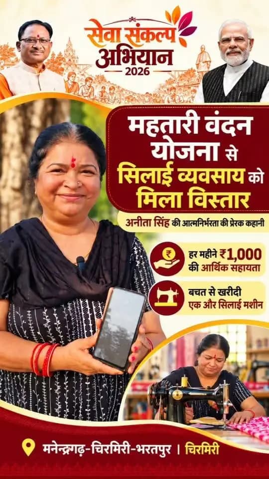 सशक्त एमसीबी सेवा संकल्प अभियान 2026 के अंतर्गत चिरमिरी विकासखंड निवासी अनीता सिंह महतारी वंदन योजना से मिलने वाली ₹1,000 की मासिक सहायता राशि को नियमित रूप से बचाकर अपने सिलाई व्यवसाय को आगे बढ़ा रही हैं।
बचत की राशि से एक और सिलाई मशीन खरीदकर उन्होंने अपने काम को विस्तार देने की दिशा में महत्वपूर्ण कदम उठाया है। अनीता सिंह की यह पहल बताती है कि योजनाओं से मिलने वाली आर्थिक सहायता का सदुपयोग महिलाओं को आत्मनिर्भर बनने की राह दिखा सकता है।
#सेवा_संकल्प_अभियान #SevaSankalpAbhiyan #सेवा_की_कहानी #शिवसेतु #SevaSetu
