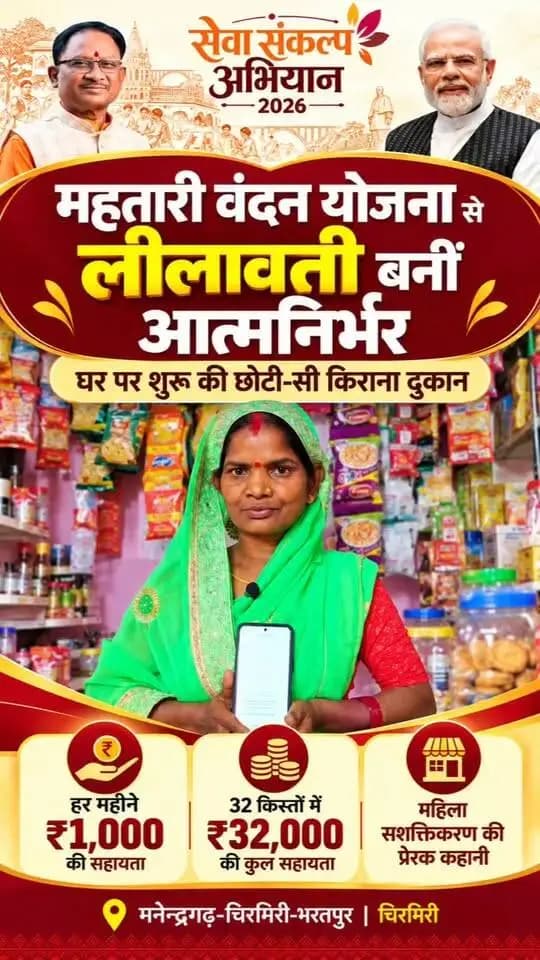 सेवा संकल्प अभियान 2026 के अंतर्गत एमसीबी जिले के चिरमिरी विकासखंड निवासी लीलावती ने महतारी वंदन योजना से मिलने वाली आर्थिक सहायता का सदुपयोग कर अपने घर पर किराना दुकान शुरू की है।
योजना के तहत हर महीने मिलने वाली ₹1,000 की सहायता उनके लिए आर्थिक संबल बनी है। मुख्यमंत्री श्री विष्णु देव साय द्वारा 32वीं किस्त जारी किए जाने के बाद लीलावती को अब तक कुल ₹32,000 की सहायता राशि प्राप्त हो चुकी है।
#सेवा_संकल्प_अभियान #SevaSankalpAbhiyan #सेवा_की_कहानी #शिवसेतु #SevaSetu