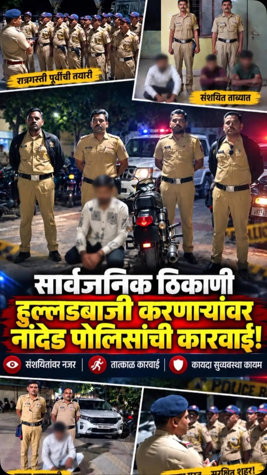 सार्वजनिक ठिकाणी हुल्लडबाजी करणाऱ्यांवर नांदेड पोलीस चार्ली चा कडा पहारा...
#nanded #nandedpolice #news #nightpetroling #policecharlie