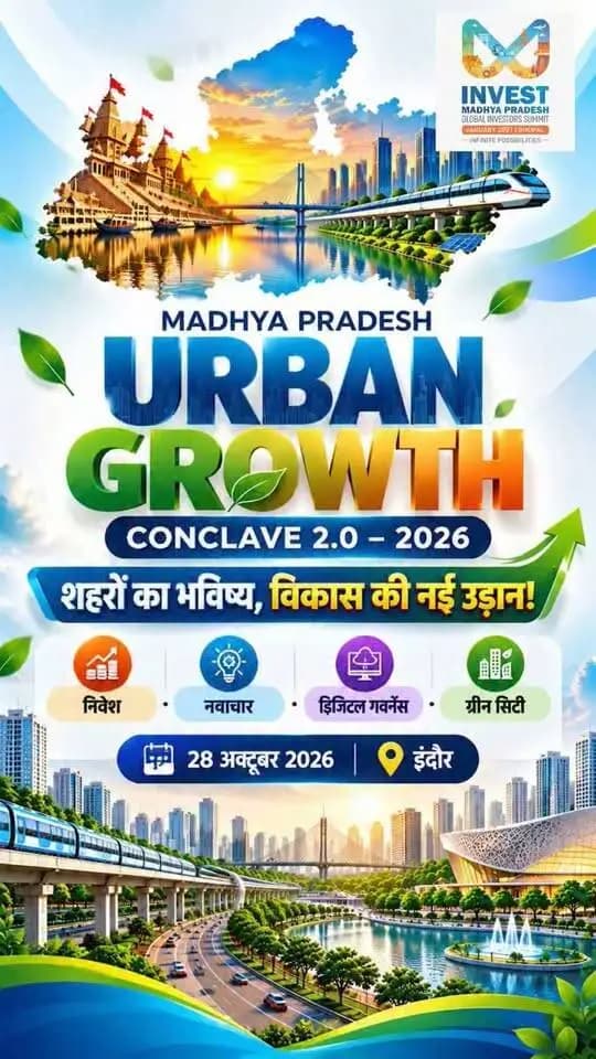 शहरों को आधुनिक सुविधाओं और बेहतर अधोसंरचना से जोड़ने, निवेश की नई संभावनाओं को साकार करने की दिशा में आगे बढ़ रहा मध्यप्रदेश…
मुख्यमंत्री डॉ. मोहन यादव के मुख्य आतिथ्य में Madhya Pradesh Urban Growth Conclave 2.0 का आयोजन
📍 ब्रिलियंट कन्वेंशन सेंटर, इंदौर
🗓️ 28 अक्टूबर, 2026
पंजीयन एवं अधिक जानकारी के लिए विजिट करें-
ugconclave.mp.gov.in
Jansampark Madhya Pradesh
#JansamparkMP
#tikamgarh