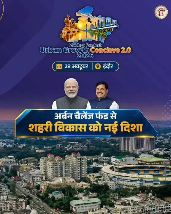 बदलते शहर, बढ़ते अवसर और आधुनिक अधोसंरचना की नई उड़ान
मध्यप्रदेश के शहरों को Future-Ready बनाने, शहरी विकास को गति देने और निवेश के नए अवसर सृजित करने के उद्देश्य से Madhya Pradesh Urban Growth Conclave 2.0 का आयोजन
💠 अर्बन चैलेंज फंड के अंतर्गत ₹2,753.10 करोड़ की शहरी विकास परियोजनाओं से मध्यप्रदेश के शहरों को मिलेगी नई गति
🗓️ 28 अक्टूबर 2026
📍 ब्रिलियंट कन्वेंशन सेंटर, इंदौर
Dr Mohan Yadav #CMMadhyaPradesh #MPUrbanGrowthCon